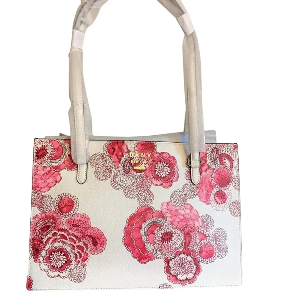 DKNY Whitney Floral Center Zip Tote Handbag Donna Karan, New with Tag MSRP $268